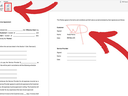 Wet signing with PDF Extra using a mouse - step 2