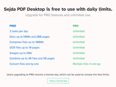 Sejda PDF Desktop's limitations at a glance