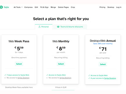 Sejda PDF's pricing plans