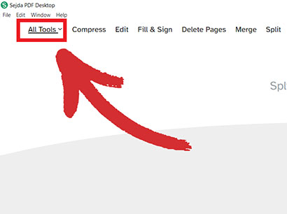 Accessing Sejda PDF Desktop's tools menu